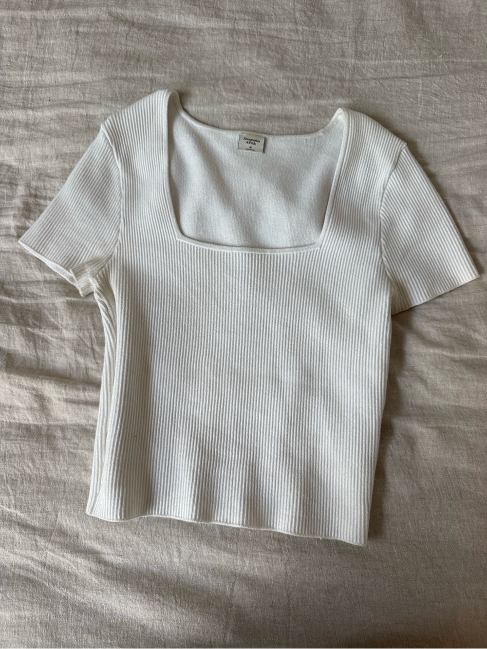 Abercrombie & Fitch White Ribbed Short-Sleeve Square-Neck Top